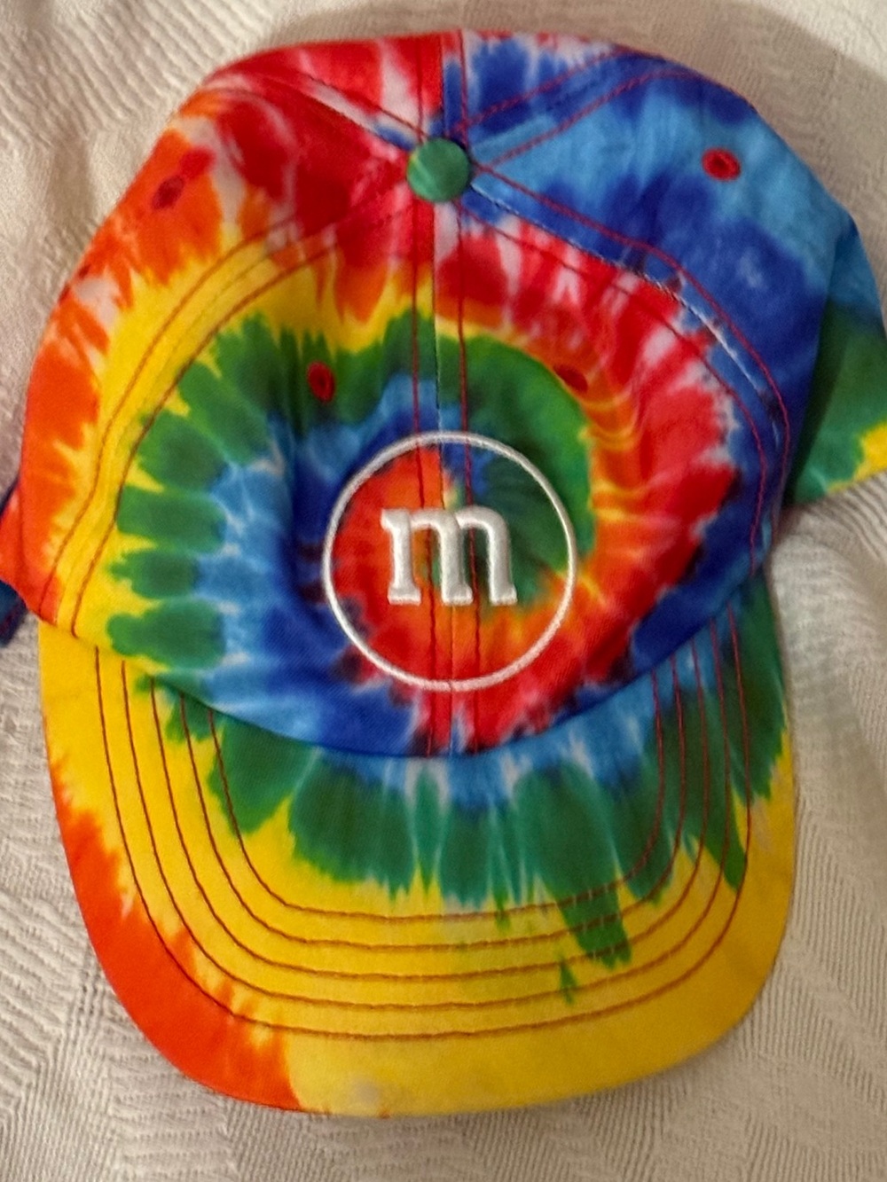 M&Ms Tie-Dye Cap Rainbow Colors with White Embroidered 'm'